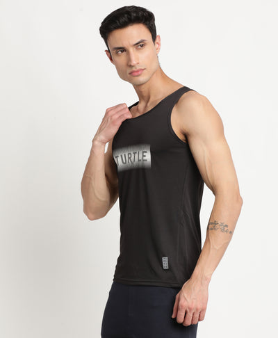 Poly Cotton Black Printed Tank Sleeveless  Active Essential Vest