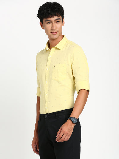 Cotton Linen Yellow Plain Slim Fit Full Sleeve Casual Shirt