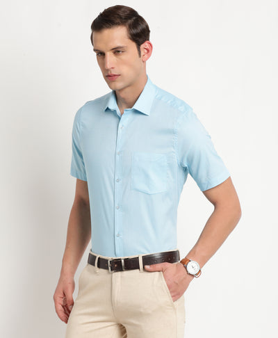 100% Cotton Light Blue Plain Regular Fit Half Sleeve Formal Shirt