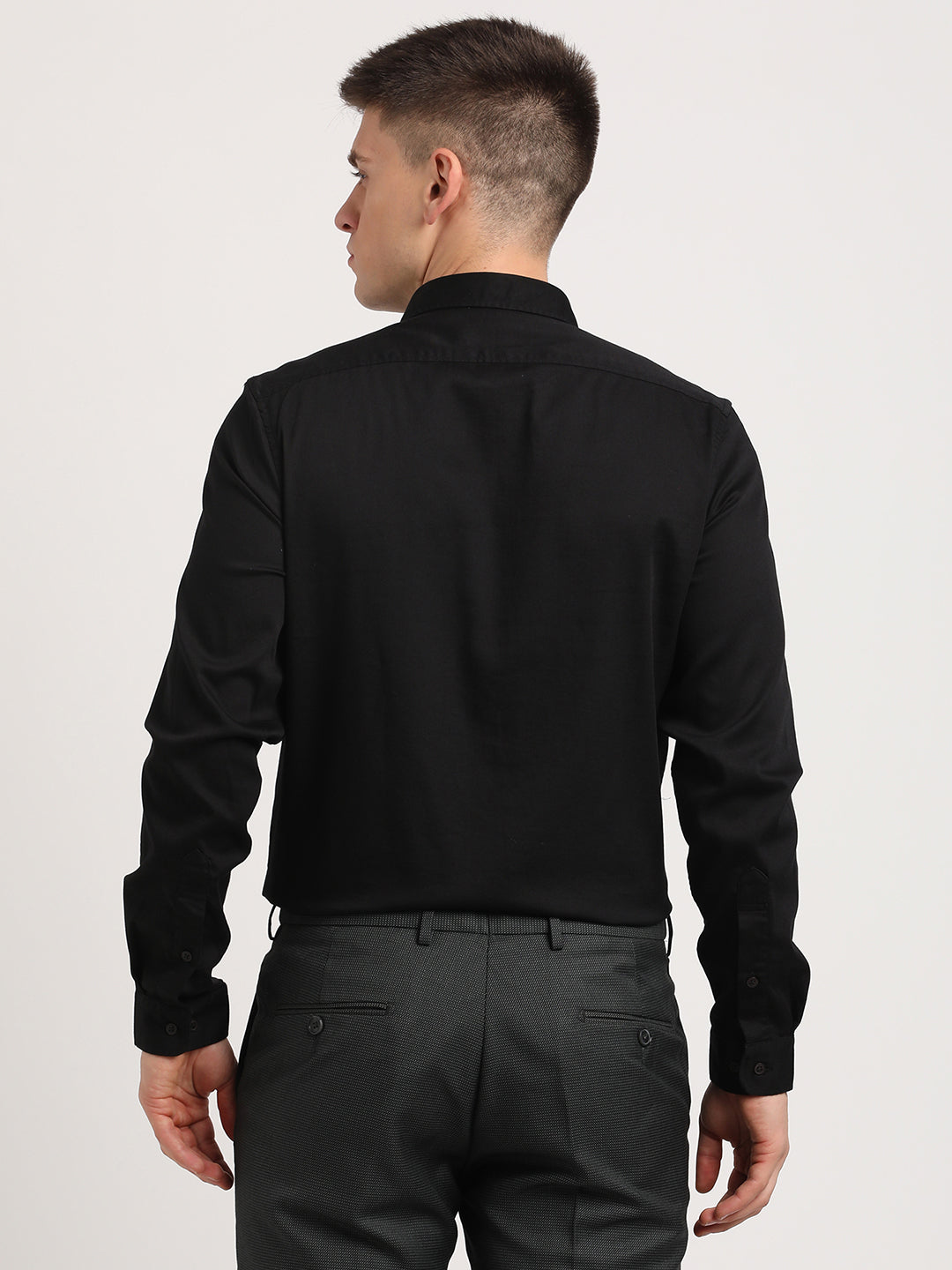 Cotton Stretch Black Plain Slim Fit Full Sleeve Casual Shirt