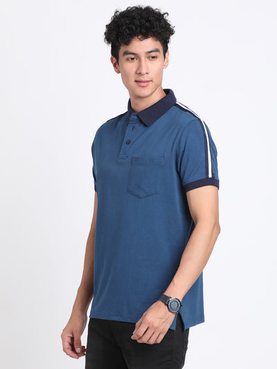 100% Cotton Navy Blue Plain Polo Neck Half Sleeve Casual T-Shirt