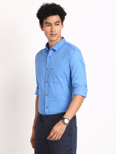 100% Cotton Sky Blue Plain Slim Fit Full Sleeve Casual Shirt