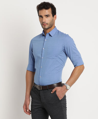 Cotton Navy Blue Plain Slim Fit Full Sleeve Formal Shirt