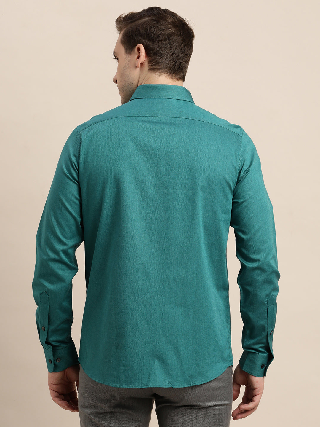 100% Cotton Green Dobby Slim Fit Full Sleeve Formal Shirt