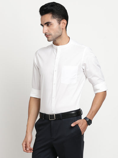 100% Cotton White Plain Slim Fit Mandarin Collar Formal Shirt