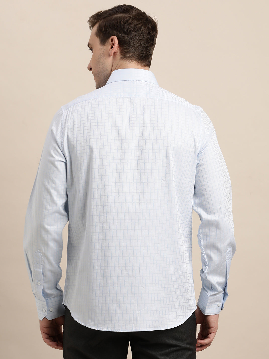 100% Cotton White Checkered Slim Fit Full Sleeve Formal Shirt