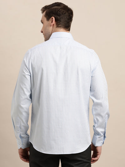 100% Cotton White Checkered Slim Fit Full Sleeve Formal Shirt