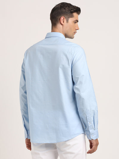 100% Cotton Light Blue Plain Slim Fit Full Sleeve Casual Shirt