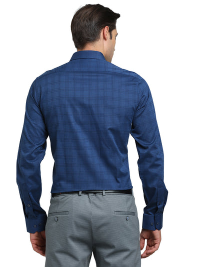 100% Cotton Navy Blue Checkered Slim Fit Full Sleeve Formal Shirt