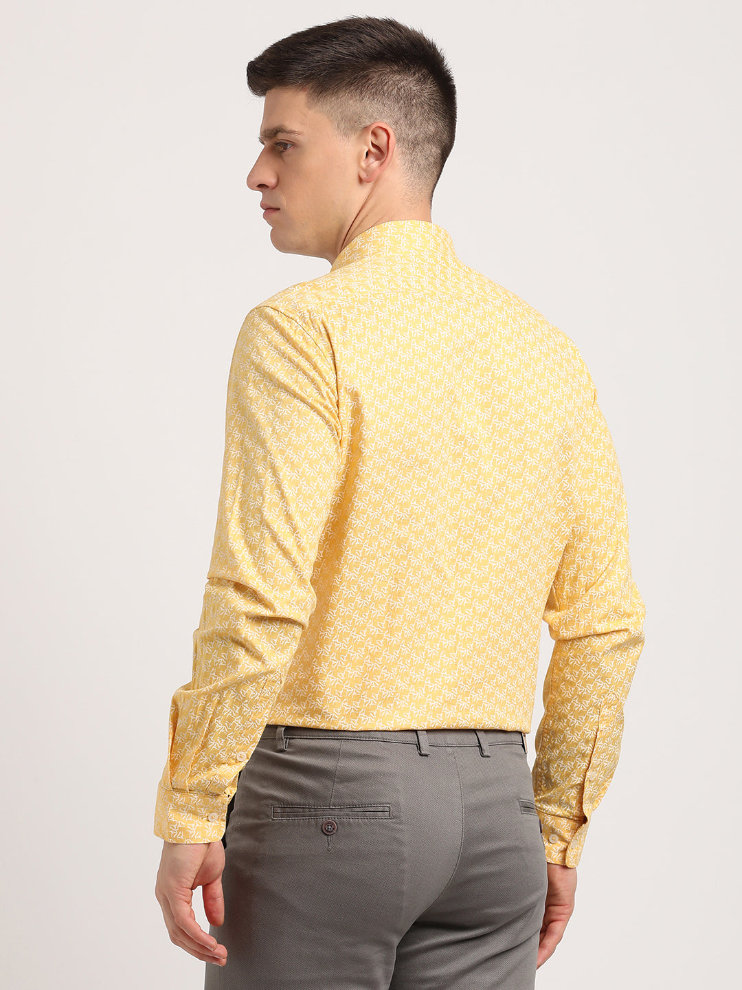 100% Cotton Yellow Printed Slim Fit Full Sleeve Casual Shirt