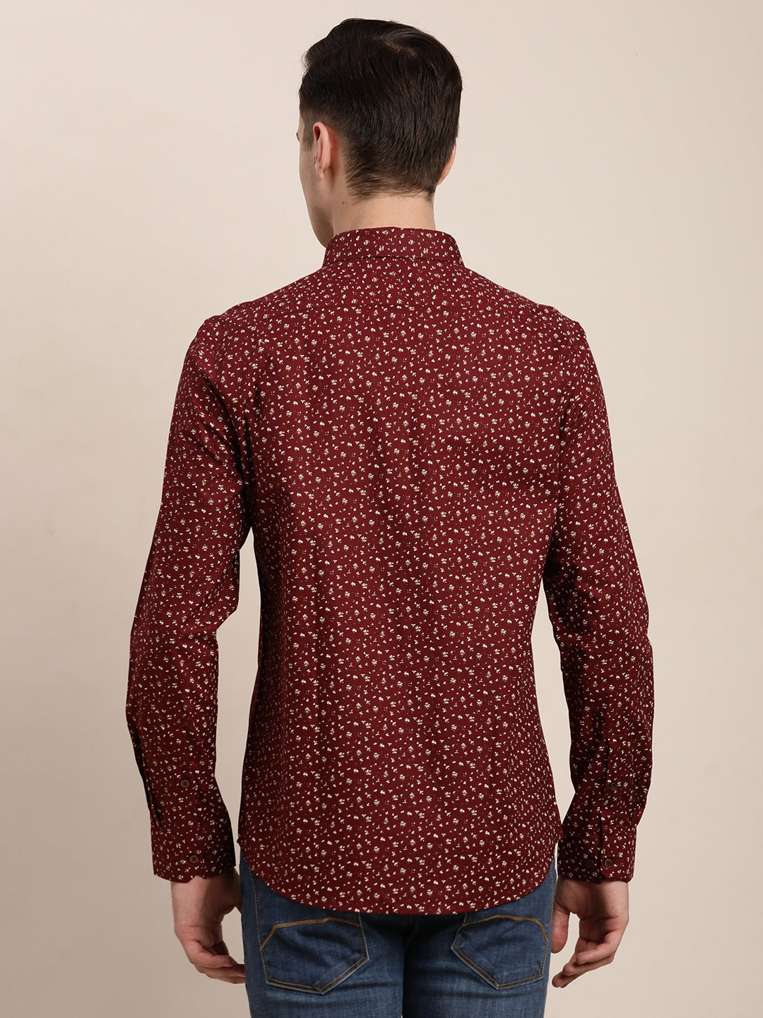 100% Cotton Maroon Printed Slim Fit Full Sleeve Formal Shirt