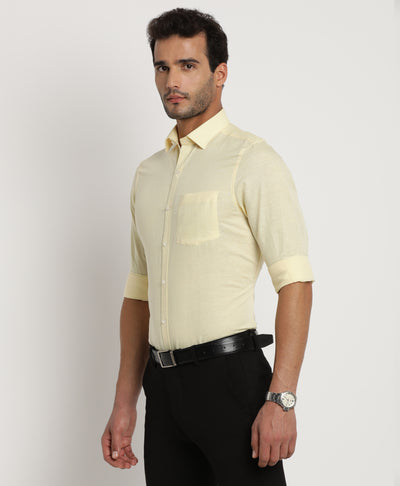 Cotton Linen Yellow Plain Regular Fit Full Sleeve Formal Shirt