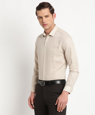 Cotton Linen Beige Plain Slim Fit Full Sleeve Formal Shirt