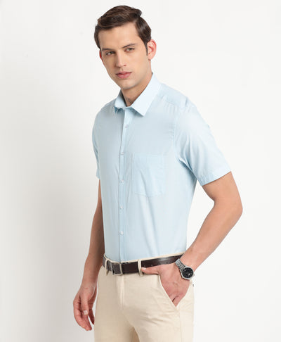 100% Cotton Sky Blue Plain Regular Fit Half Sleeve Formal Shirt