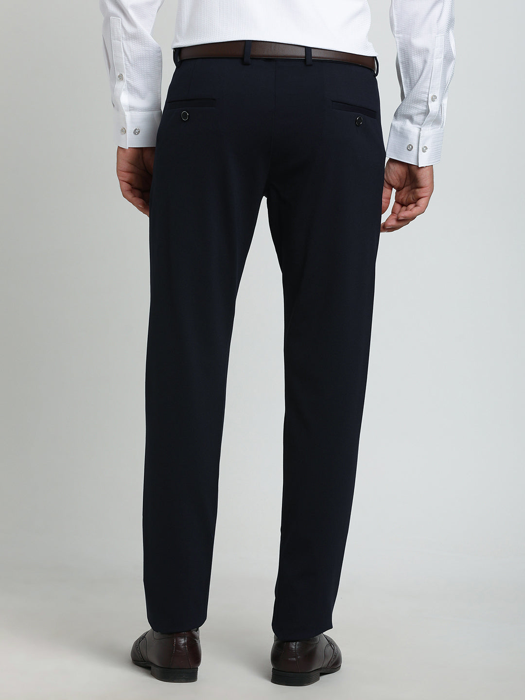 Cotton Blue Plain Slim Fit Flat Front Ceremonial Trouser