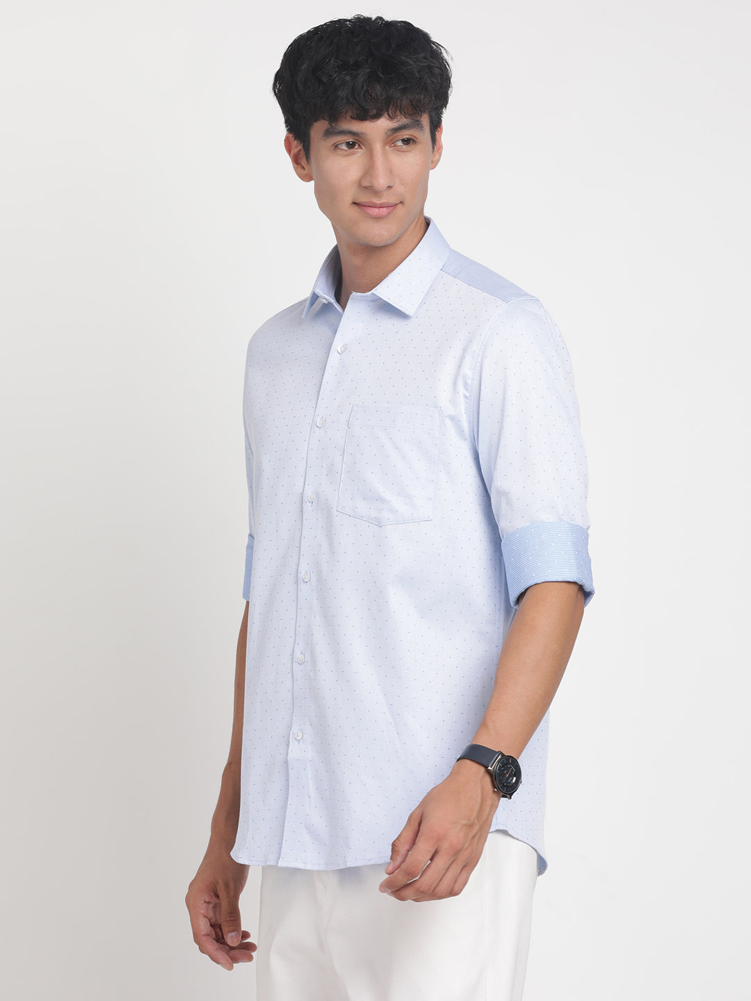 100% Cotton Light Blue Dobby Slim Fit Full Sleeve Formal Shirt