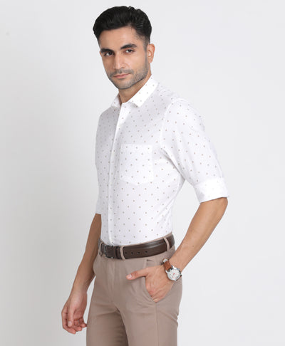 100% Cotton White Printed Slim Fit Full Sleeve Formal Shirt