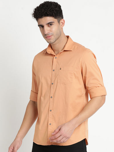 100% Cotton Peach Plain Slim Fit Full Sleeve Casual Shirt