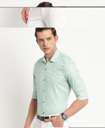 100% Cotton Pista Green Jacquard Slim Fit Full Sleeve Ceremonial Shirt