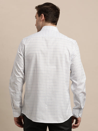 100% Cotton White Checkered Slim Fit Full Sleeve Formal Shirt