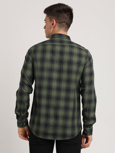 100% Cotton Dark Green Checkered Slim Fit Full Sleeve Casual Shirt