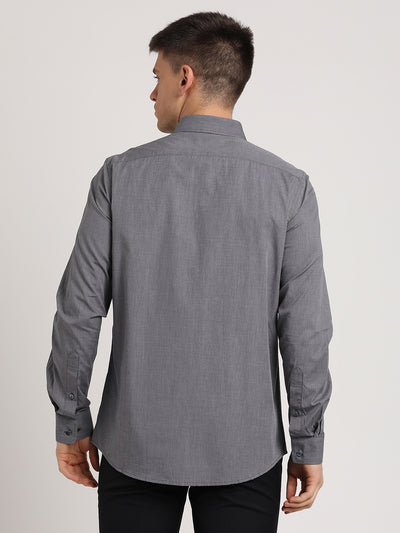 100% Cotton Grey Plain Regular Fit Half Sleeve Formal Shirt