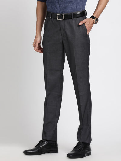 Terry Rayon Charcoal Plain Slim Fit Flat Front Formal Trouser