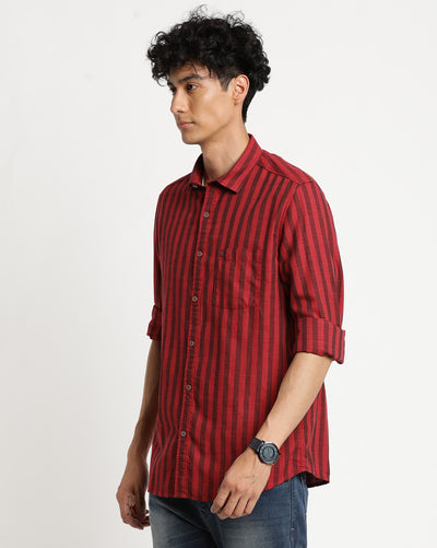 Cotton Melange Maroon Checkered Slim Fit Full Sleeve Casual Shirt