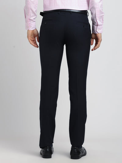 Poly Viscose Navy Plain Slim Fit Flat Front Formal Trouser