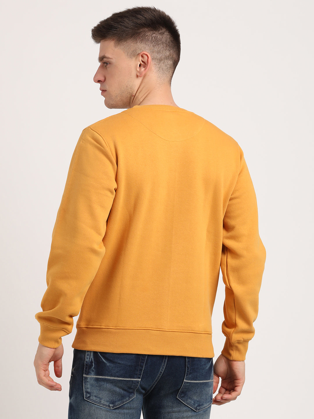 Cotton Stretch Yellow Plain Regular Fit Full Sleeve Casual Sweatshirt