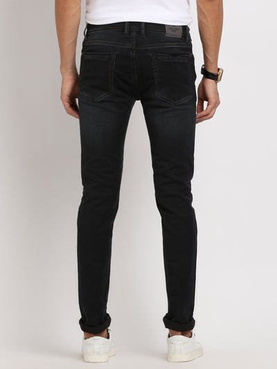 Cotton Stretch Black Plain Straight Fit Flat Front Casual Jeans
