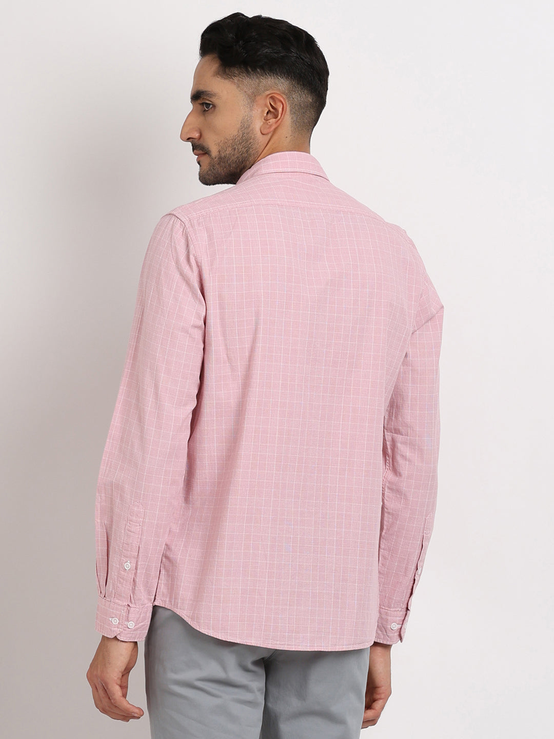 100% Cotton Pink Checkered Slim Fit Full Sleeve Casual Shirt