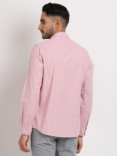 100% Cotton Pink Checkered Slim Fit Full Sleeve Casual Shirt