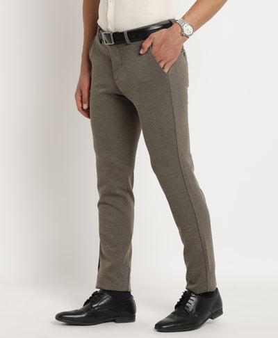 Cotton Grey Plain Ultra Slim Fit Flat Front Casual Trouser