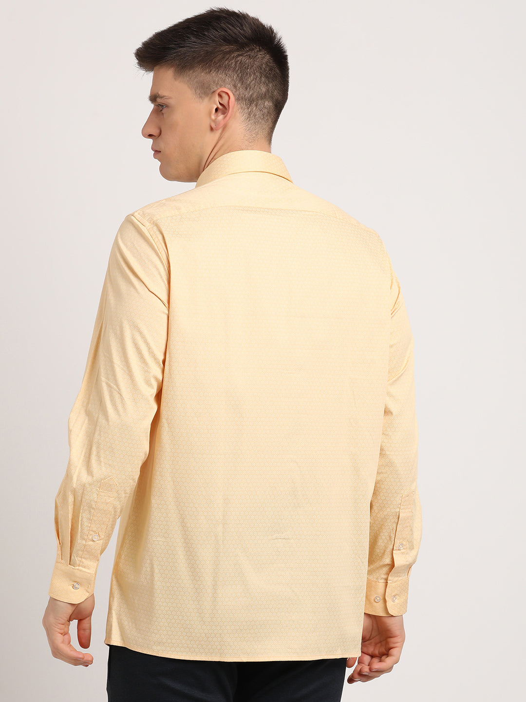 100% Cotton Yellow Printed Regular Fit Full Sleeve Formal Shirt