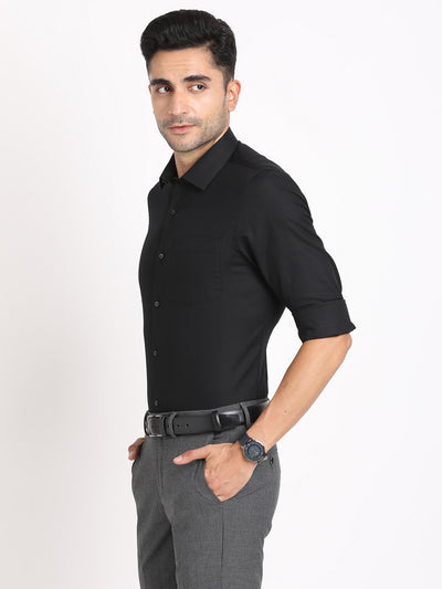 100% Cotton Black Dobby Slim Fit Full Sleeve Formal Shirt