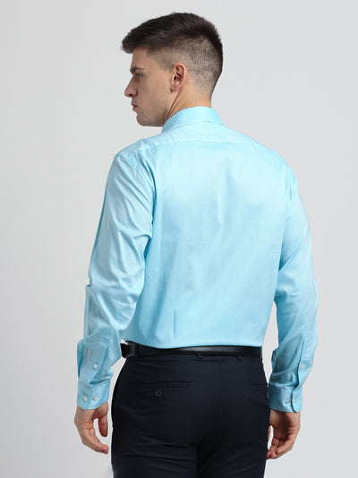 100% Cotton Sky Blue Plain Regular Fit Full Sleeve Formal Shirt