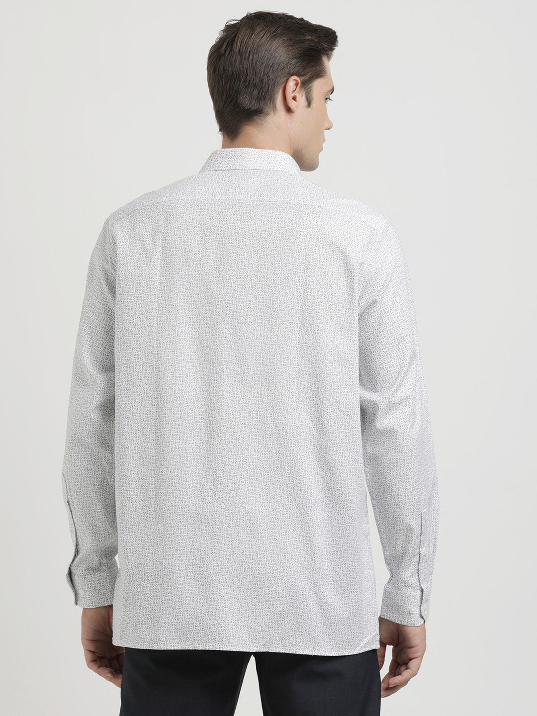 100% Cotton White Printed Regular Fit Full Sleeve Formal Shirt