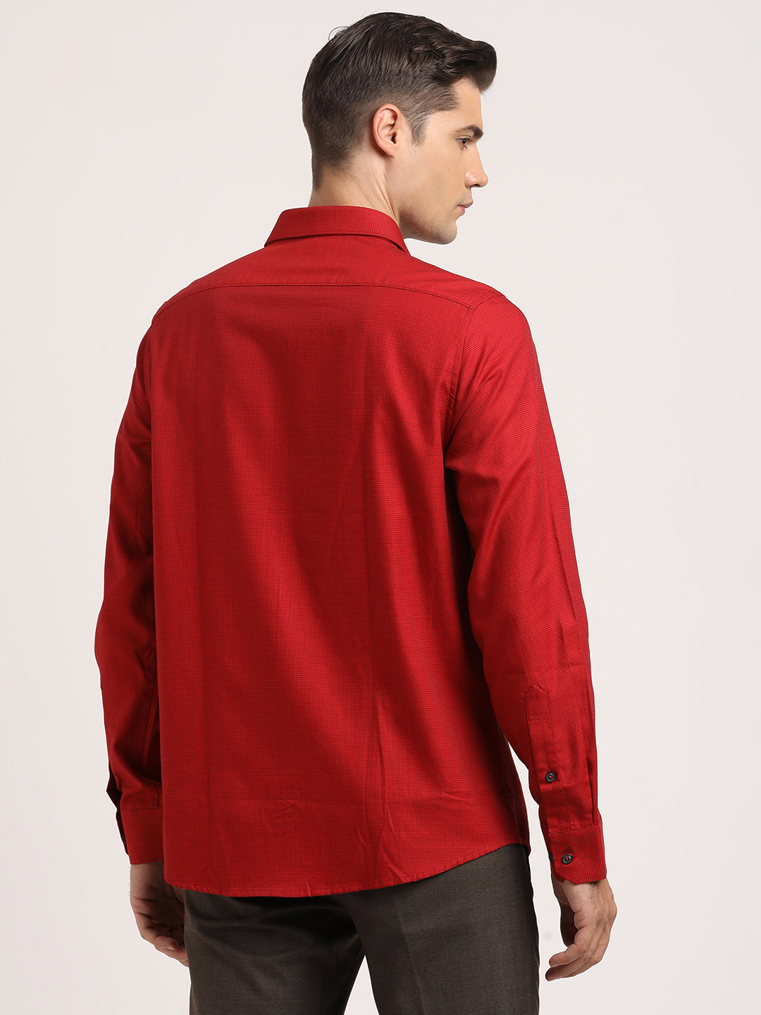 100% Cotton Red Dobby Slim Fit Full Sleeve Formal Shirt