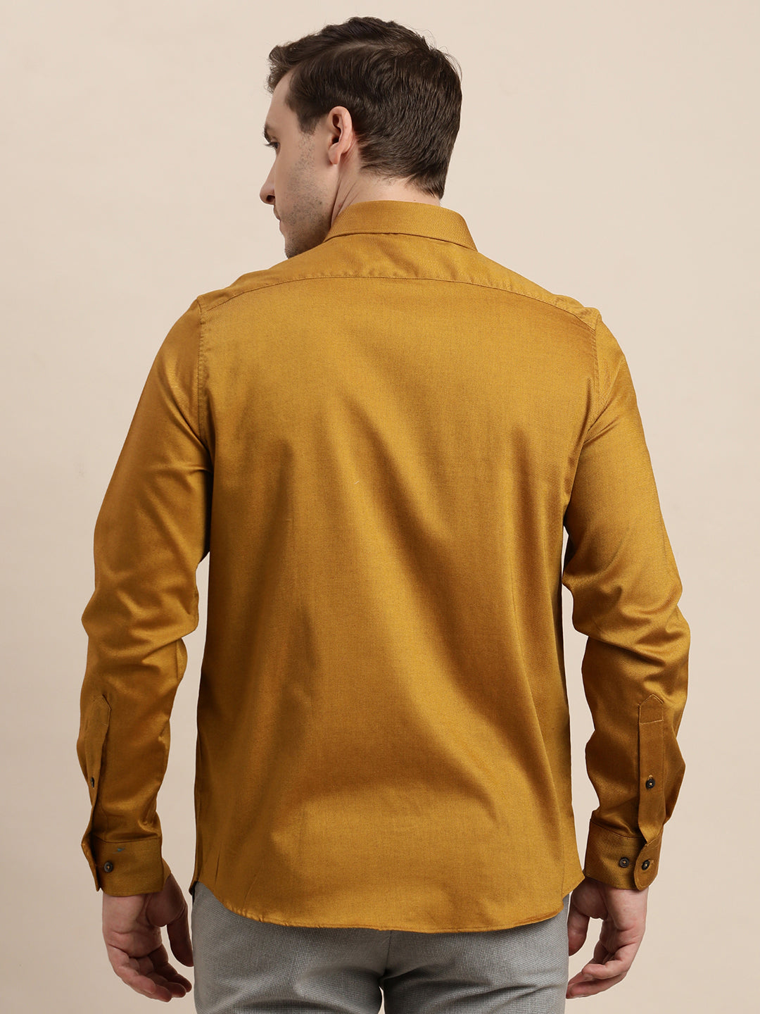 100% Cotton Mustard Dobby Slim Fit Full Sleeve Formal Shirt