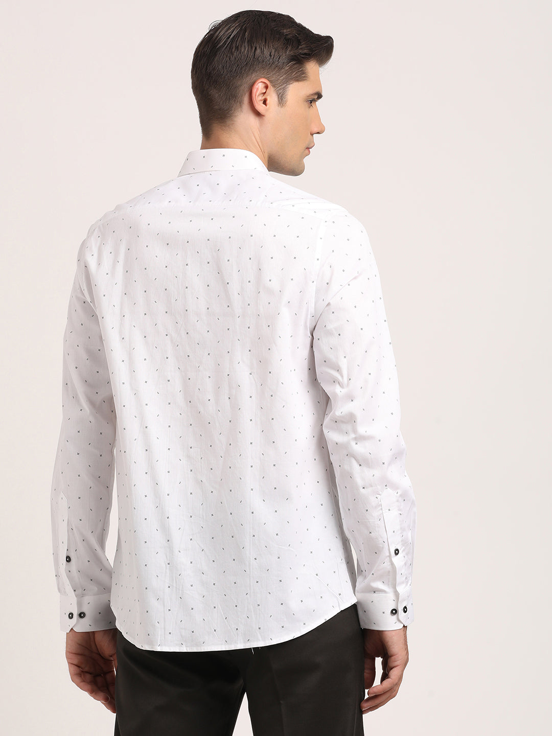 Cotton White Printed Slim Fit Full Sleeve Formal Shirt