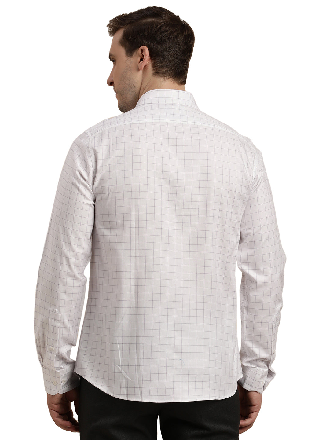 100% Cotton White Checkered Slim Fit Full Sleeve Formal Shirt