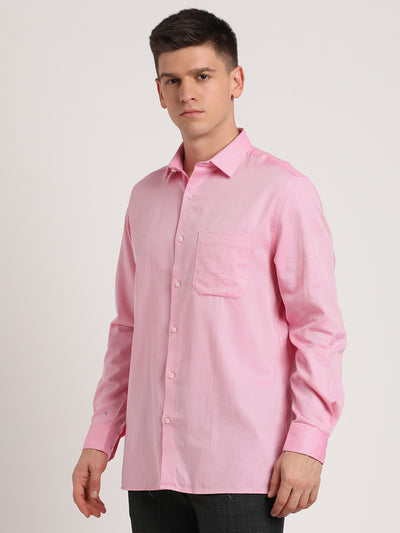 Giza Cotton Light Pink Dobby Regular Fit Full Sleeve Formal Shirt