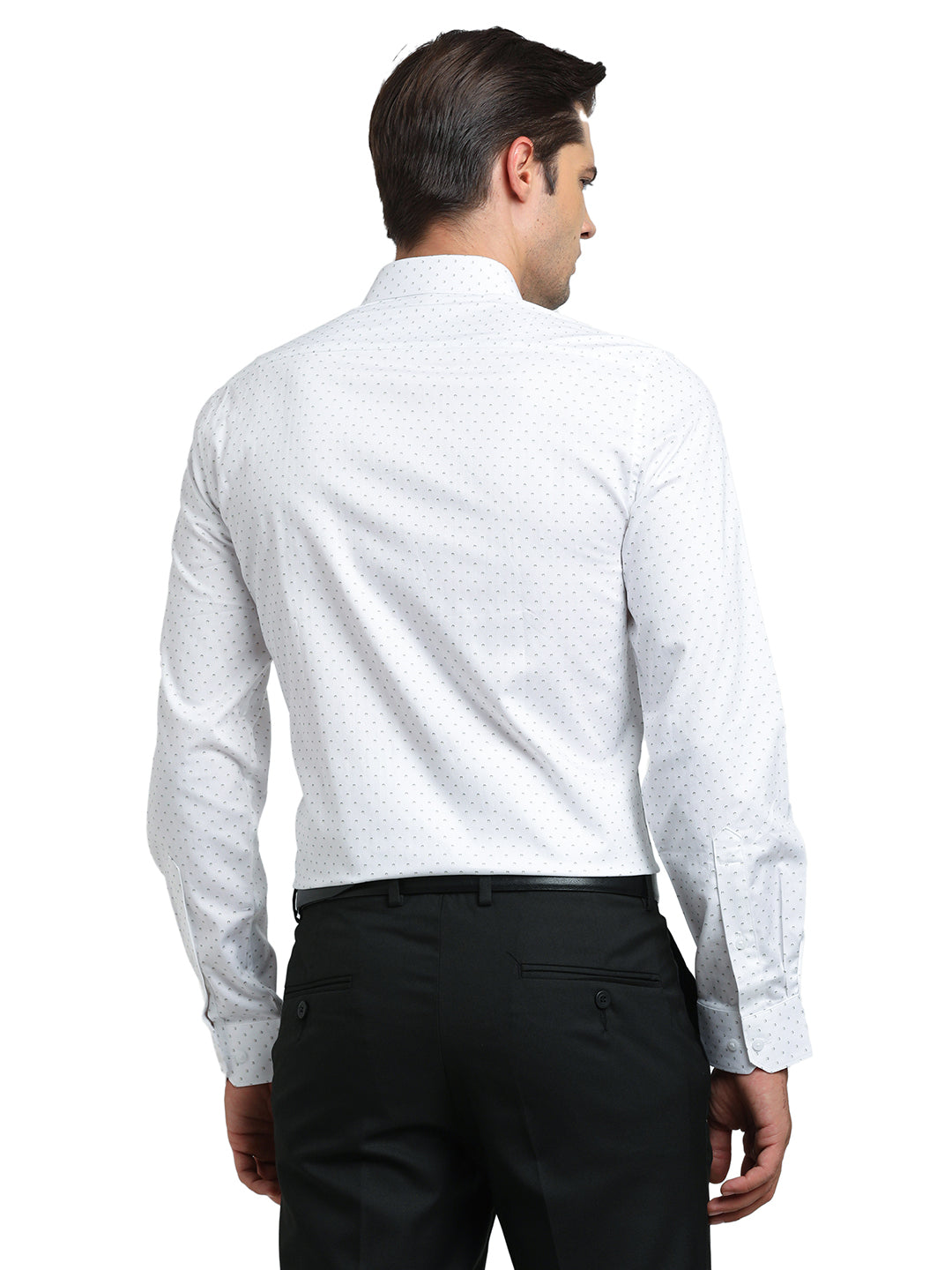 100% Cotton White Printed Slim Fit Full Sleeve Formal Shirt