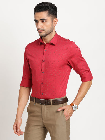 100% Cotton Red Printed Slim Fit Full Sleeve Formal Shirt