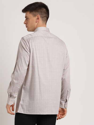 100% Cotton Grey Printed Regular Fit Full Sleeve Formal Shirt