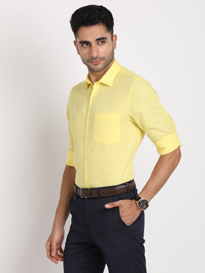 Cotton Linen Yellow Printed Slim Fit Full Sleeve Formal Shirt