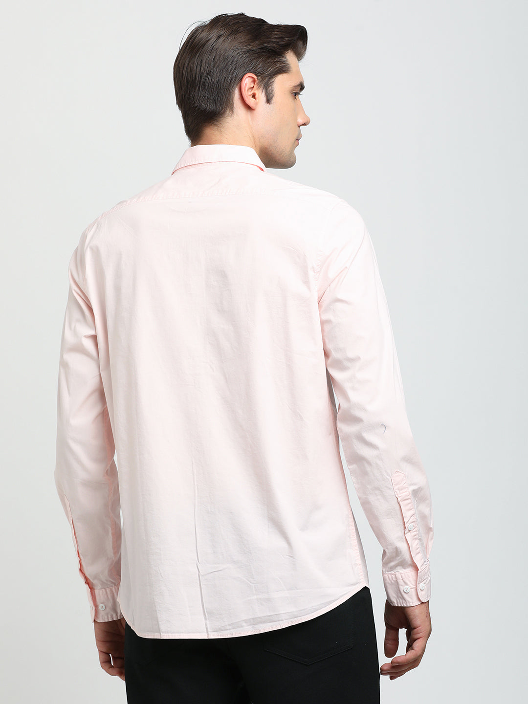 Cotton Stretch Pink Plain Slim Fit Full Sleeve Casual Shirt
