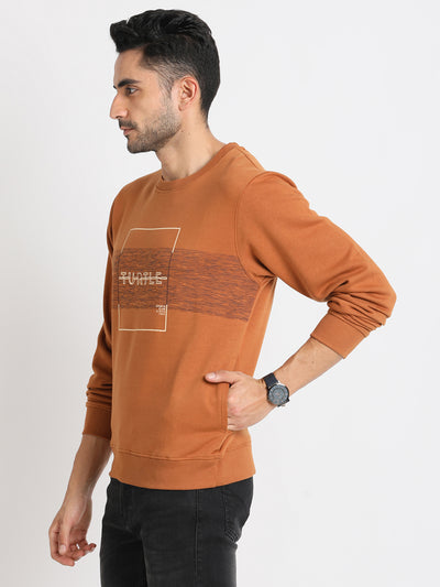 Cotton Stretch Rust Plain Regular Fit Full Sleeve Casual Sweatshirt