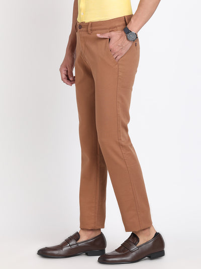 Cotton Stretch Orange Dobby Ultra Slim Fit Flat Front Casual Trouser